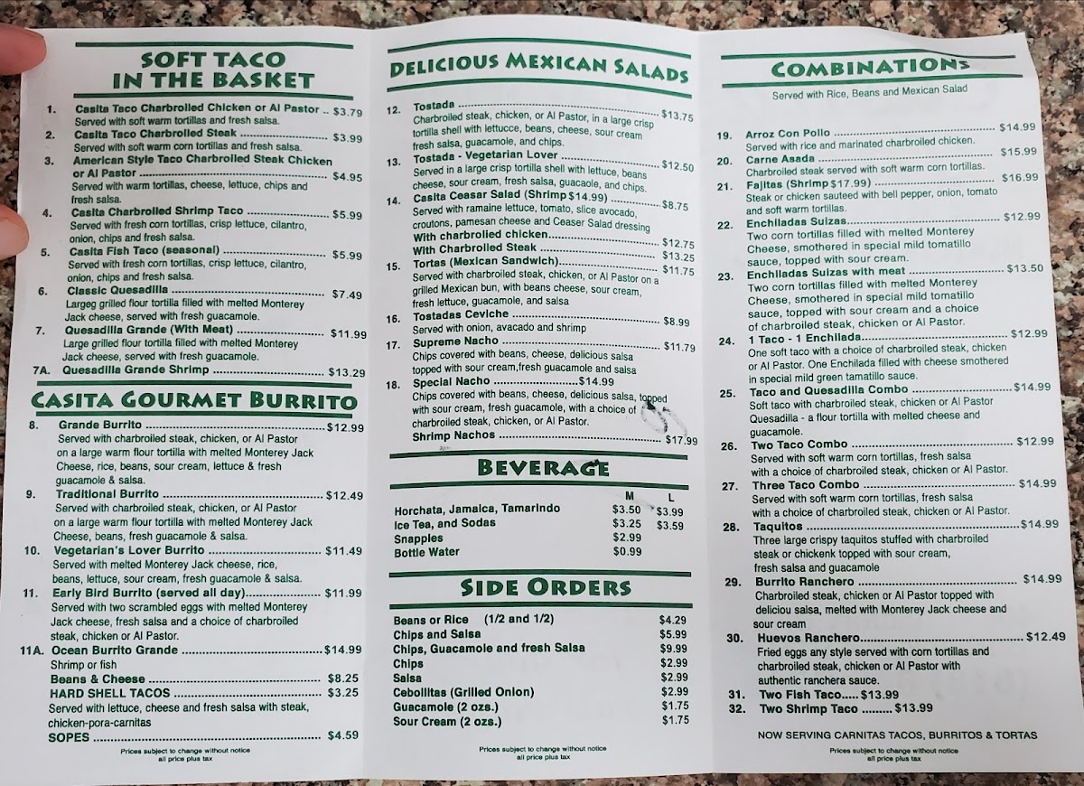 Casitas Taco Al Carbon Menu - Image 1